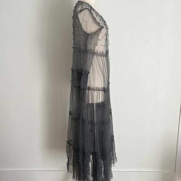 Anthropologie Elizabeth Gillett Embellished Beaded Mesh Tulle Duster One Size - Picture 11 of 13